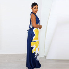 Plus Size Print V Neck Halter Maxi Dress NY-10501