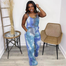 Tie Dye Print Sling Loose Jumpsuit BDF-7052