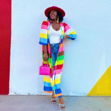 Plus Size Rainbow Color Long Cardigan Coat NY-10505