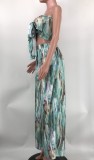 Sexy Print Tube Tops And Wide Leg Pants Two Piece Set XMY-9426