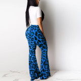 Plus Size Leopard Lips Print T Shirts And Flare Pants Two Piece Set SH-390491