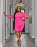 Plus Size One Shoulder Bandage Two Piece Set MIL-L487