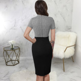 Fashion Print Short Sleeve Slim Midi Dress SMR-11867_1