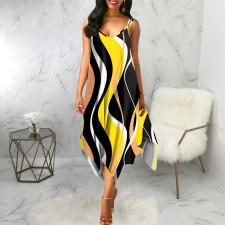 Plus Size Print Sleeveless V Neck Long Dress SMR-11499_1