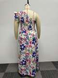 Plus Size Slash Shoulder Slit Print Dress NY-10508