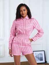 Stripe Long Sleeve Zipper Shirt Romper LM-8361