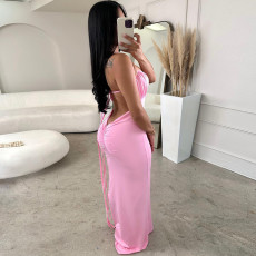 Solid Color Tube Tops Backless Maxi Dress SH-390568