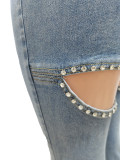 Casual Holes Beading Slim Jeans CM-8687