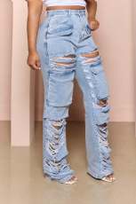 Casual Loose High Waist Holes Jeans LX-5536