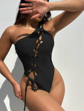 Solid Color Sexy Single Shoulder One Piece Swimsuit CASF-6590
