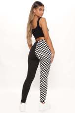 Checkerboard Plaid Patchwork Print Slim Pants ZNF-9212