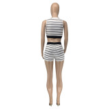Summer Stripe Sleeveless Two Piece Shorts Set GLF-10128