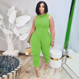 Plus Size Solid Color Sleeveless Two Piece Pants Set QSF-51079
