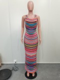 Sleeveless Colorful Print Slit Maxi Dress BGN-297