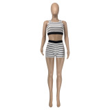 Summer Stripe Sleeveless Two Piece Shorts Set GLF-10128