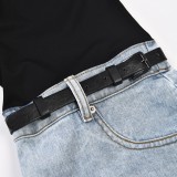 Fashion Patchwork Denim Micro Flare Pants YMEF-5285