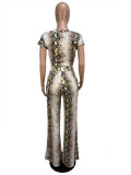 Snake Print Short Sleeve Two Piece Pants Set CHY-1365