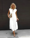 Plus Size Solid Sleeveless Button Loose Jumpsuit WAF-77595