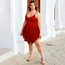 Plus Size Solid Sling Irregular Dress NNWF-7840