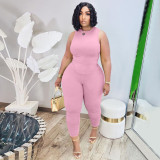 Plus Size Solid Color Sleeveless Two Piece Pants Set QSF-51079