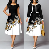 Solid Long Sleeve Jacket And Dress Two Piece Set XHSY-19584