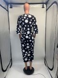 Plus Size Polka Dot Print Flare Sleeve Midi Dress GDNY-2228