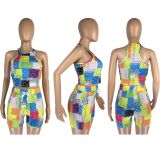 Fashion Print Halter Casual Sports Two Piece Set LM-8365