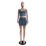 Sexy Denim Off Shoulder Tops And Skirts Two Piece Set TR-1267