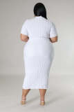 Plus Size Solid Color Short Sleeve Midi Dress OSM2-5502
