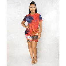 Tie Dye Print T Shirts And Shorts Two Piece Set XMY-9441