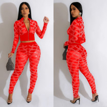 Solid Mesh Hot Drill Long Sleeve Two Piece Set BY-6548