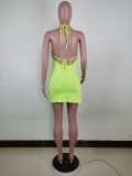Solid Color Sexy Halter Mini Dress LUO-6655
