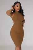 Sexy Ribbed Solid Color Midi Dress YD-1181