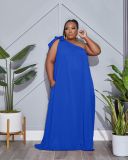 Plus Size Solid One Shoulder Sleeveless Loose Maxi Dress WAF-77465