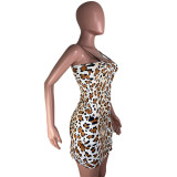 Sexy Leopard Print Sling Mini Dress LUO-6653