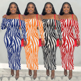 Stripe Print Backless Long Sleeve Maxi Dress WAF-77608