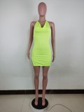 Solid Color Sexy Halter Mini Dress LUO-6655