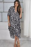 Leopard Print Half Sleeve Loose Midi Dress GDNY-2231