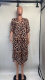 Leopard Print Half Sleeve Loose Midi Dress GDNY-2231