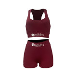 Solid Color Letter Print Sport Two Piece Set ZNF-9055