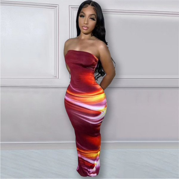 Sexy Off Shoulder Tube Tops Print Dress BGN-282