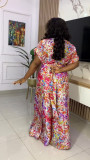 Plus Size Flare Sleeve Wide Leg Pant Two Piece Set WY-9042