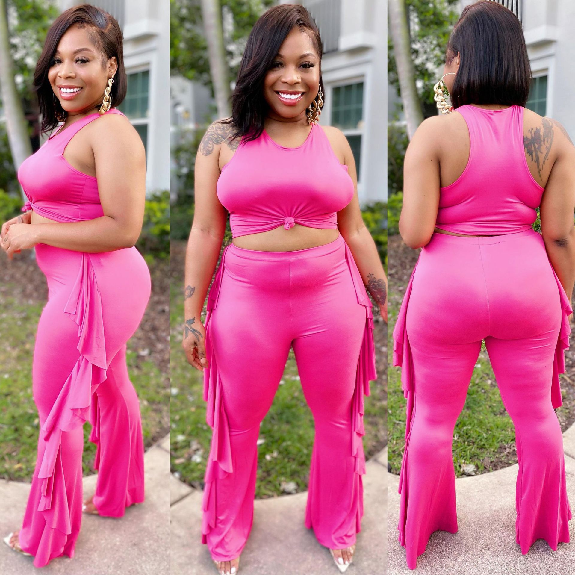 Dear Fashion Wholesale Plus Size Solid Color Vest And Pants Two Piece dear-fashion-wholesale-plus-size-solid-color-vest-and-pants-two-piece