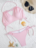 Solid Color Tie Up Bikinis 2pcs Swimsuit CASF-6586
