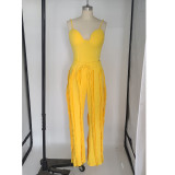 Sexy Solid Sling Tops And Tassel Pants Two Piece Set AIL-246