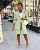 Solid Long Sleeve Blazer Coat And Shorts Two Piece Set AIL-245