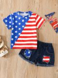 Kids Print Short Sleeve T Shirt And Denim Shorts Suit  YKTZ-56