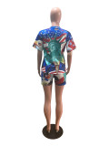 Loose Short Sleeve Pullover And Shorts Print 2 Piece Set OM-1633