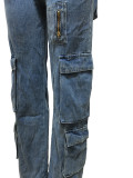 Casual Zipper Elasticated waist Jeans CM-8689