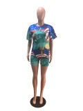 Loose Short Sleeve Pullover And Shorts Print 2 Piece Set OM-1633